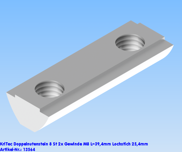 KriTec Doppelnutenstein 8 St 2x Gewinde M8 L=39,4mm Lochstich 25,4mm