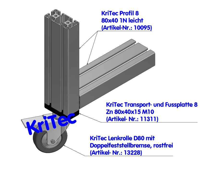 KriTec Transport- und Fußplatte 8 Zn 80x40x15 M10