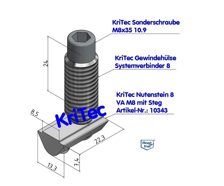 KriTec Systemverbinder 8 Raster 40, VA rostfrei