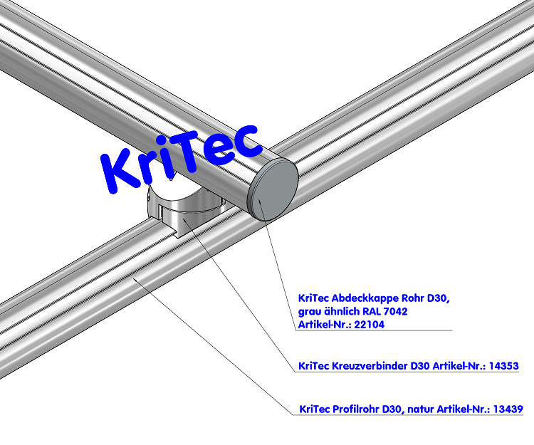 KriTec Abdeckkappe Rohr D30, grau ähnlich RAL 7042