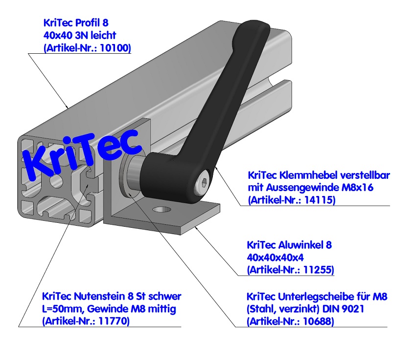 KriTec Nutenstein 8 St schwer, L=50mm, Gewinde mittig, Enden gerundet