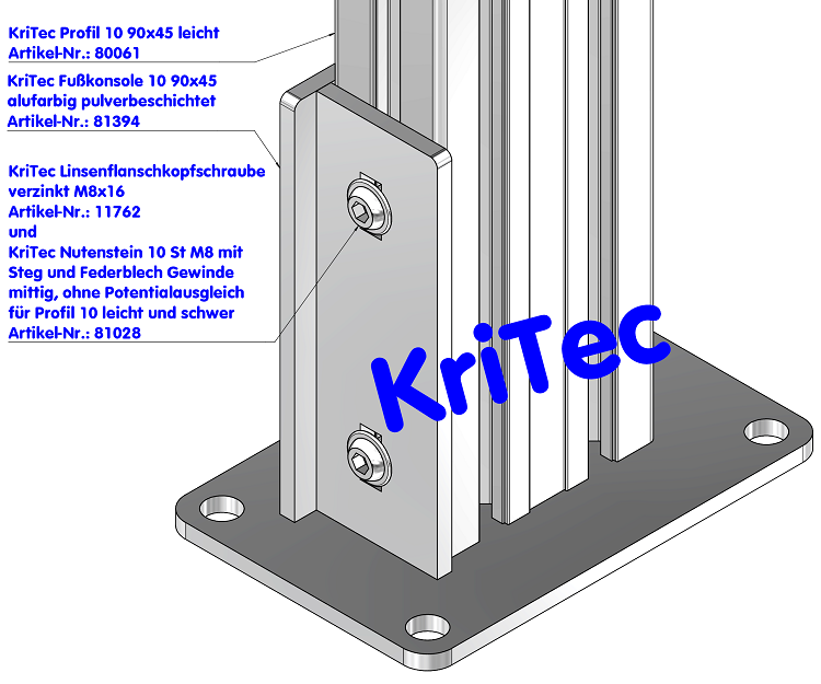 KriTec Fußkonsole 10 90x45 alufarbig pulverbeschichtet