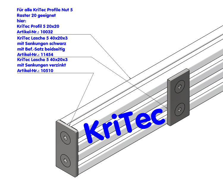 KriTec Lasche 5 40x20x3 mit Senkungen verzinkt