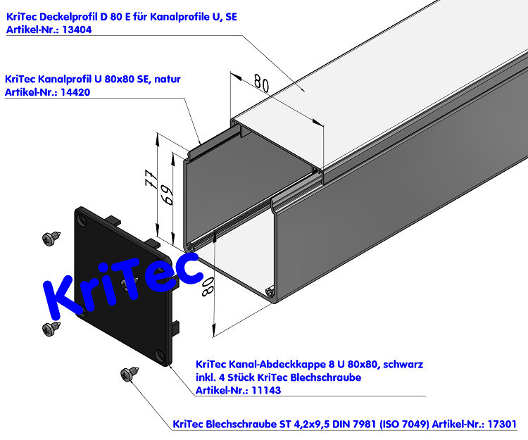 KriTec Kanalprofil U 80x80 SE, natur