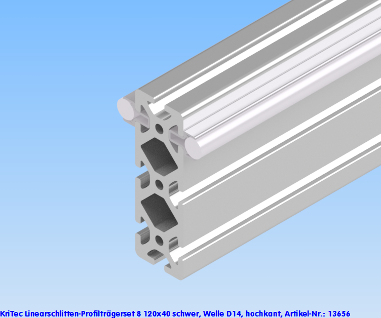 KriTec Linearschlitten-Profilträgerset 8 120x40 schwer, Welle D14, hochkant