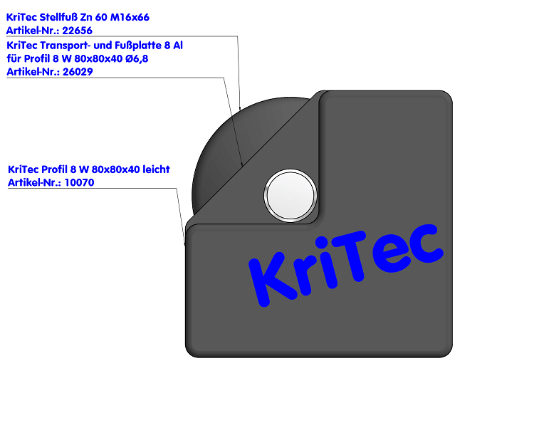 KriTec Transport- und Fußplatte 8 Al für Profil 8 W 80x80x40 M12