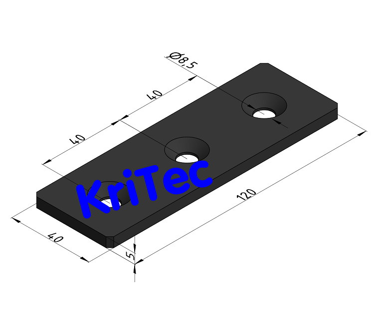 KriTec Lasche 8 120x40x5 Stahl, schwarz
