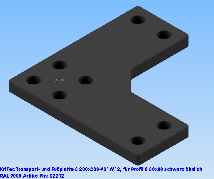 KriTec Transport- und Fußplatte 8 200x200-90° M12 für Profil 8 80x80, schwarz Profilraster: Nutenbre