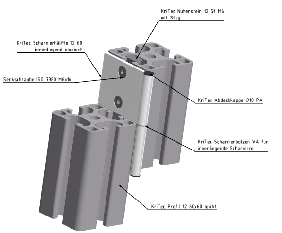 KriTec Scharnierhälfte 12 60 innenliegend, eloxiert