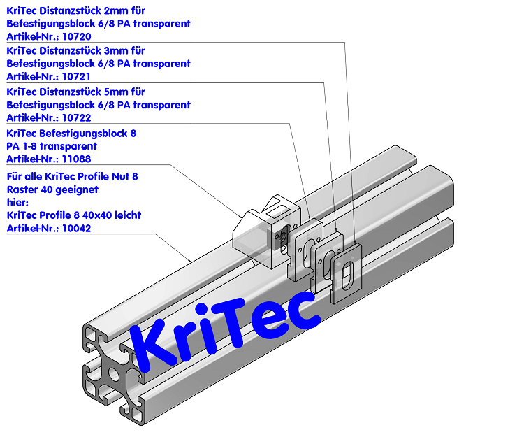KriTec Befestigungsblock 8 PA 1-8 transparent