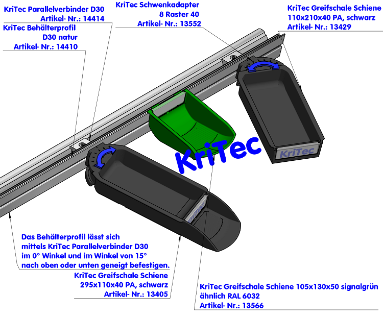 KriTec Schwenkadapter 8 Raster 40 inkl. Bef.-Satz