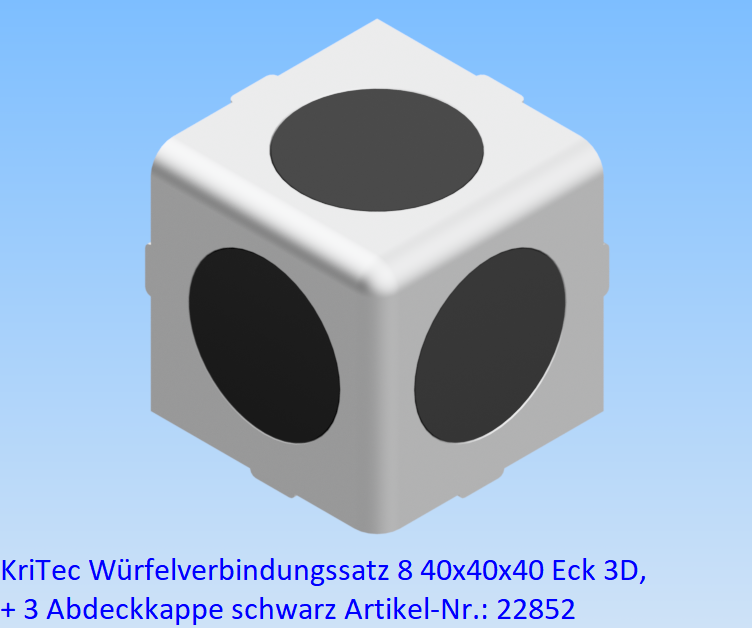 KriTec Würfelverbindungssatz 8 40x40x40 Eck 3D inkl. 3 Abdeckkappen schwarz