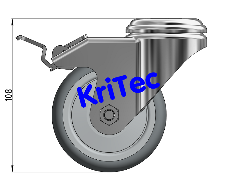KriTec Lenkrolle D80 TPE grau mit Doppelfestbremse