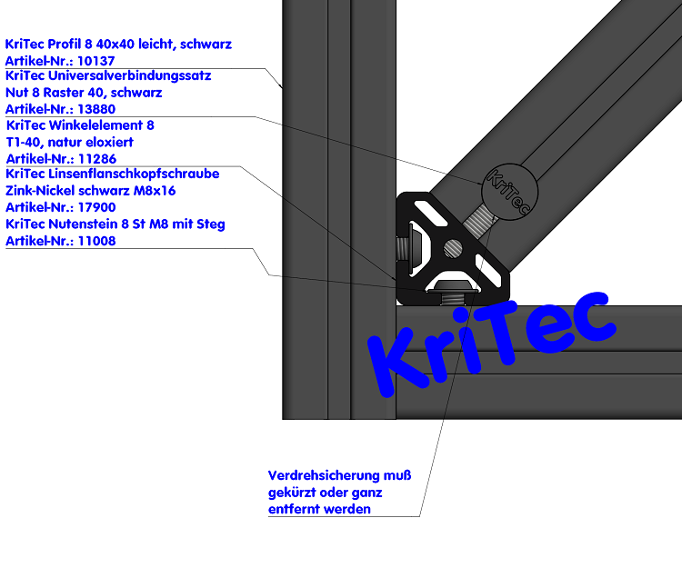 KriTec Profil 8 40x40 leicht schwarz