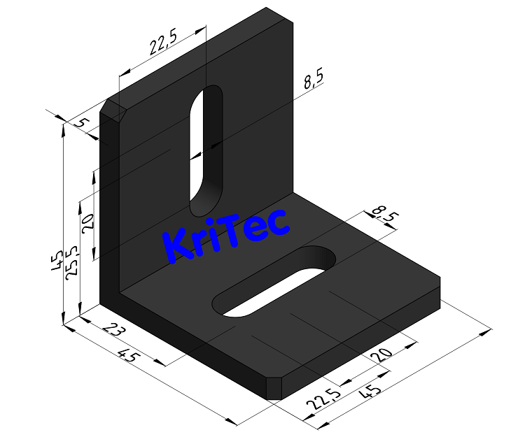 KriTec Stahlwinkel 10 45x45x45x5 mit Langlöchern 90° versetzt, schwarz