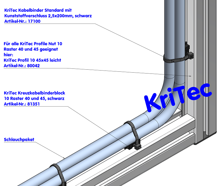 KriTec Kabelbinder Standard mit Kunststoffverschluss 2,5x200mm, schwarz
