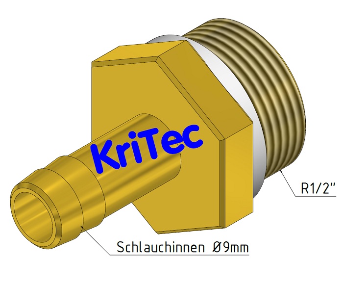 KriTec Schlauchtülle für Schlauchinnendurchmesser 9mm mit Außengewinde 1/2zoll
