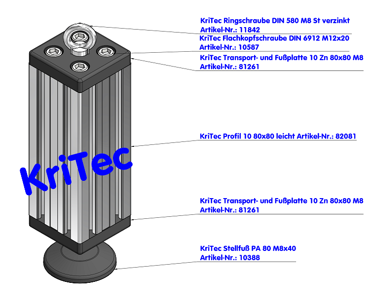 KriTec Transport- und Fußplatte 10 Zn 80x80 M8