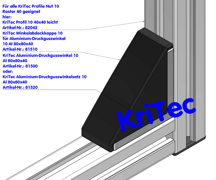 KriTec Alu-Druckgusswinkel 10 AL 80x80x40