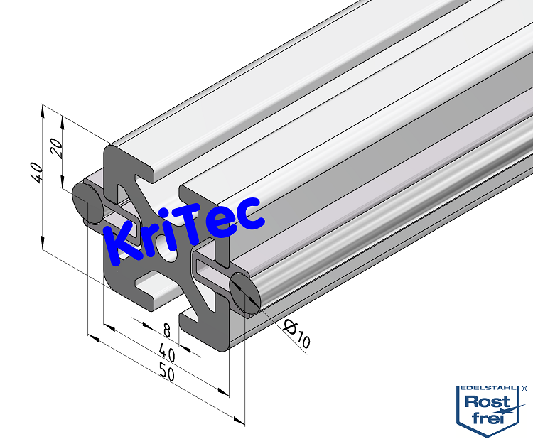 KriTec Linearschlitten-Profilträgerset 8 40x40 schwer, Welle D10 rostfrei