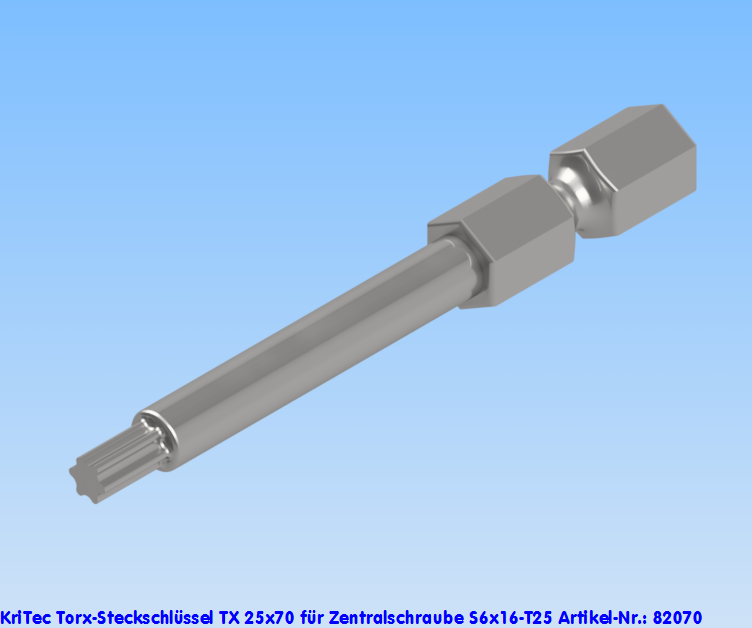KriTec Torx-Steckschlüssel TX 25x70 für Zentralschraube 6 Raster 20 - S6x16-T25