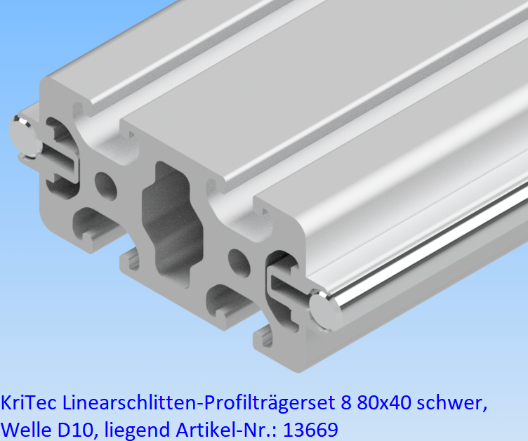 KriTec Linearschlitten-Profilträgerset 8 80x40 schwer, Welle D10, liegend