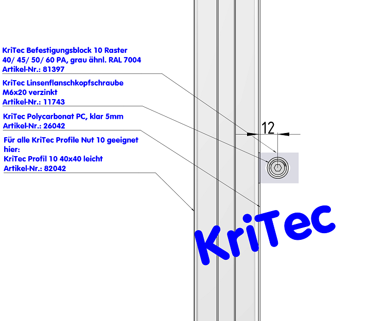 KriTec Befestigungsblock 10 Raster 40, 45, 50, 60 PA, grau ähnl. RAL 7004