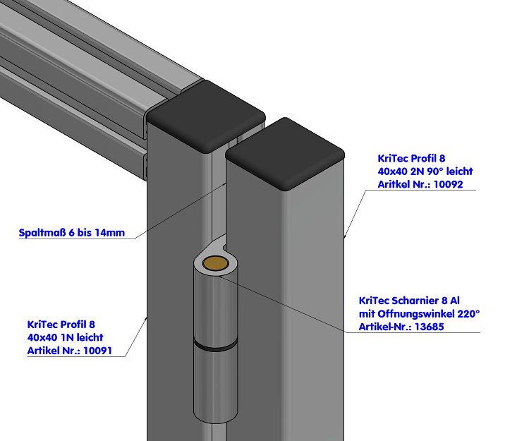 KriTec Scharnier 8 Al mit Öffnungswinkel 220°