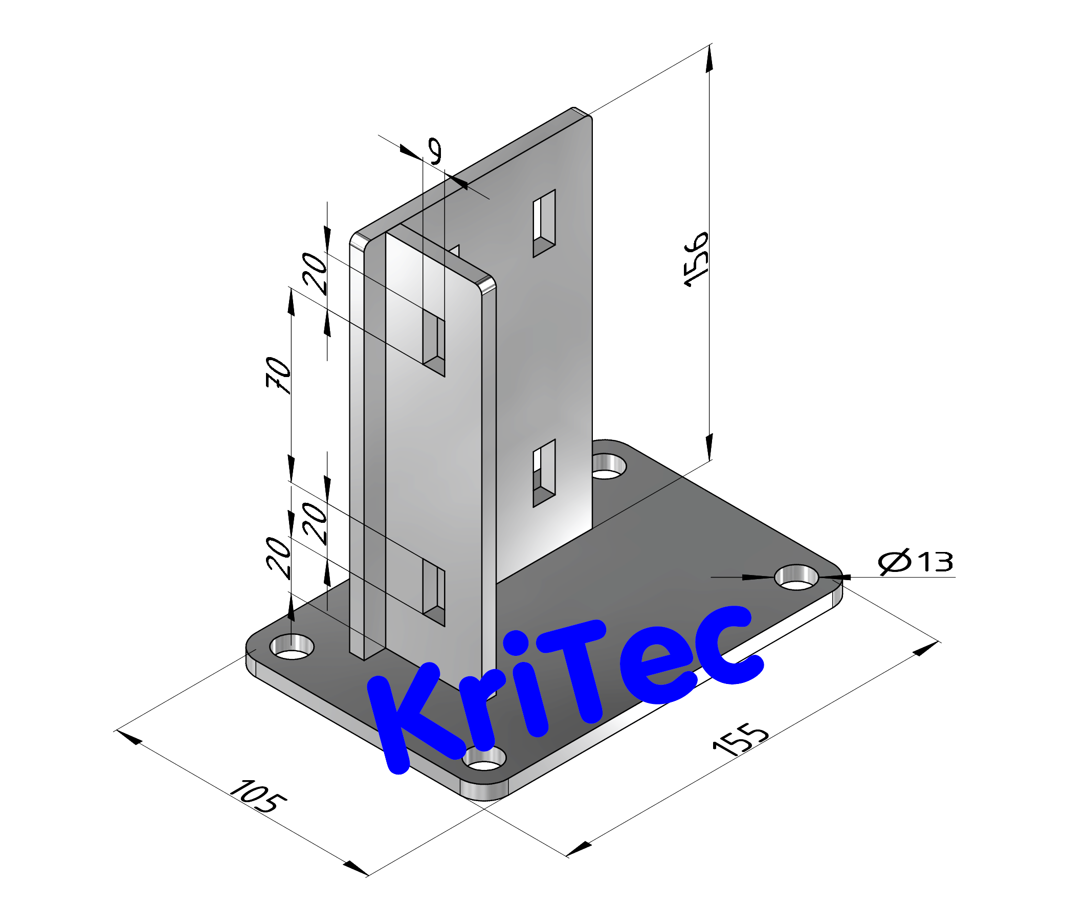 KriTec Fußkonsole 8 80x40 alufarbig pulverbeschichtet