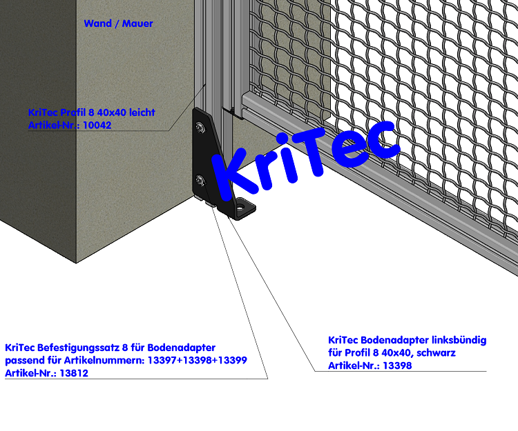 KriTec Bodenadapter linksbündig für Profil 8 40x40, schwarz