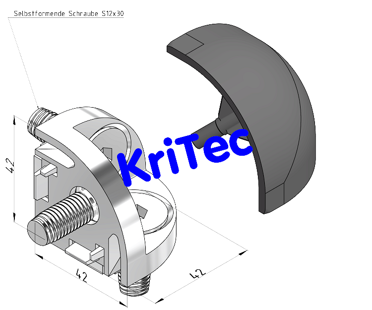 KriTec Eckverbindungssatz 10 45 R45-90° mit schwarzer Kappe und Schrauben