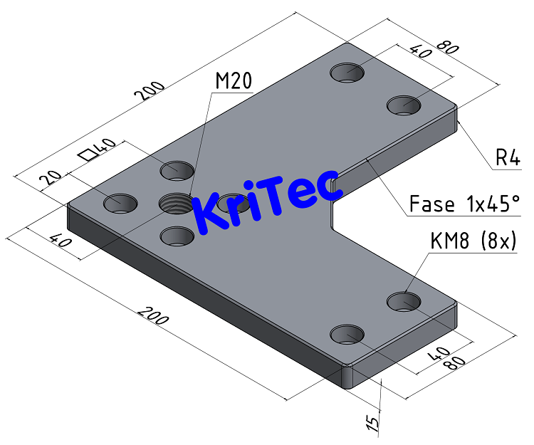 KriTec Transport- und Fußplatte 8 200x200-90° M20 für Profil 8 80x80, weißaluminium