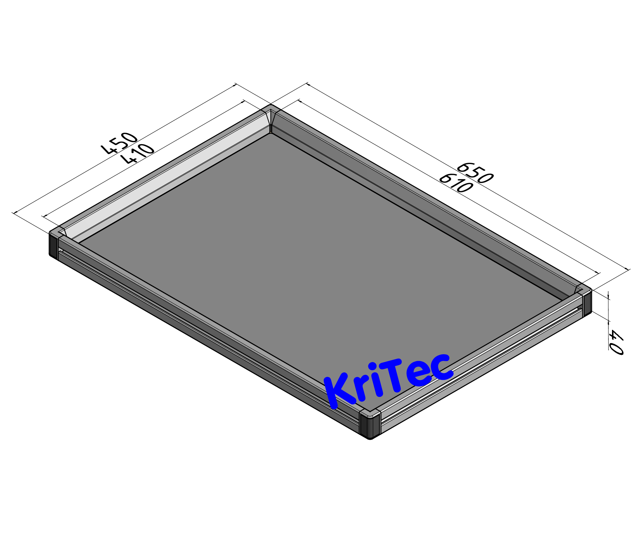 KriTec Tablett 6x4 ESD, Rand vierseitig, Innenmaß 610x410mm, grau ähnl. 7035