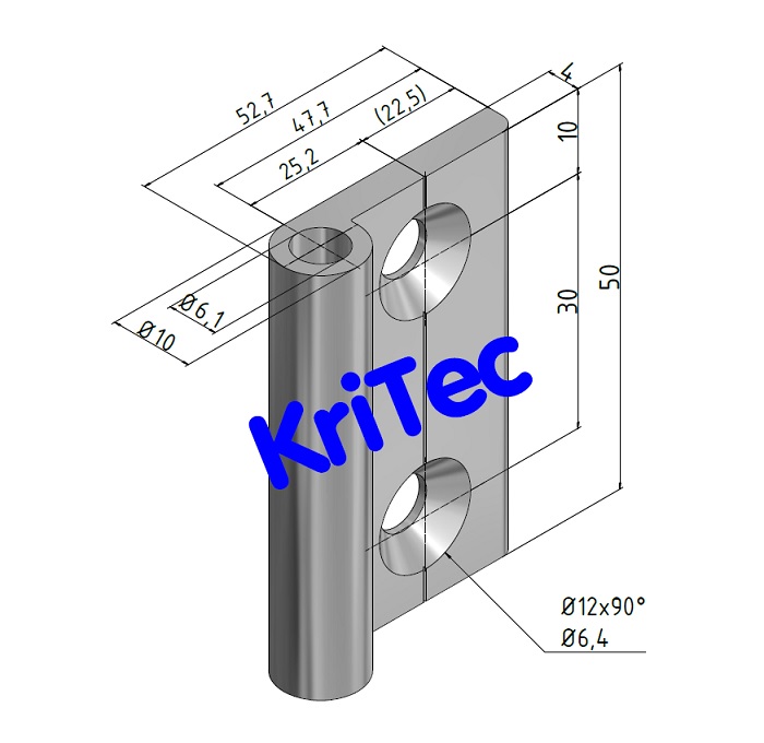 KriTec Scharnierhälfte 10 50 halbinnenliegend, eloxiert
