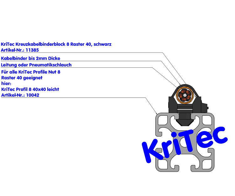 KriTec Kreuzkabelbinderblock 8 Raster 40, schwarz
