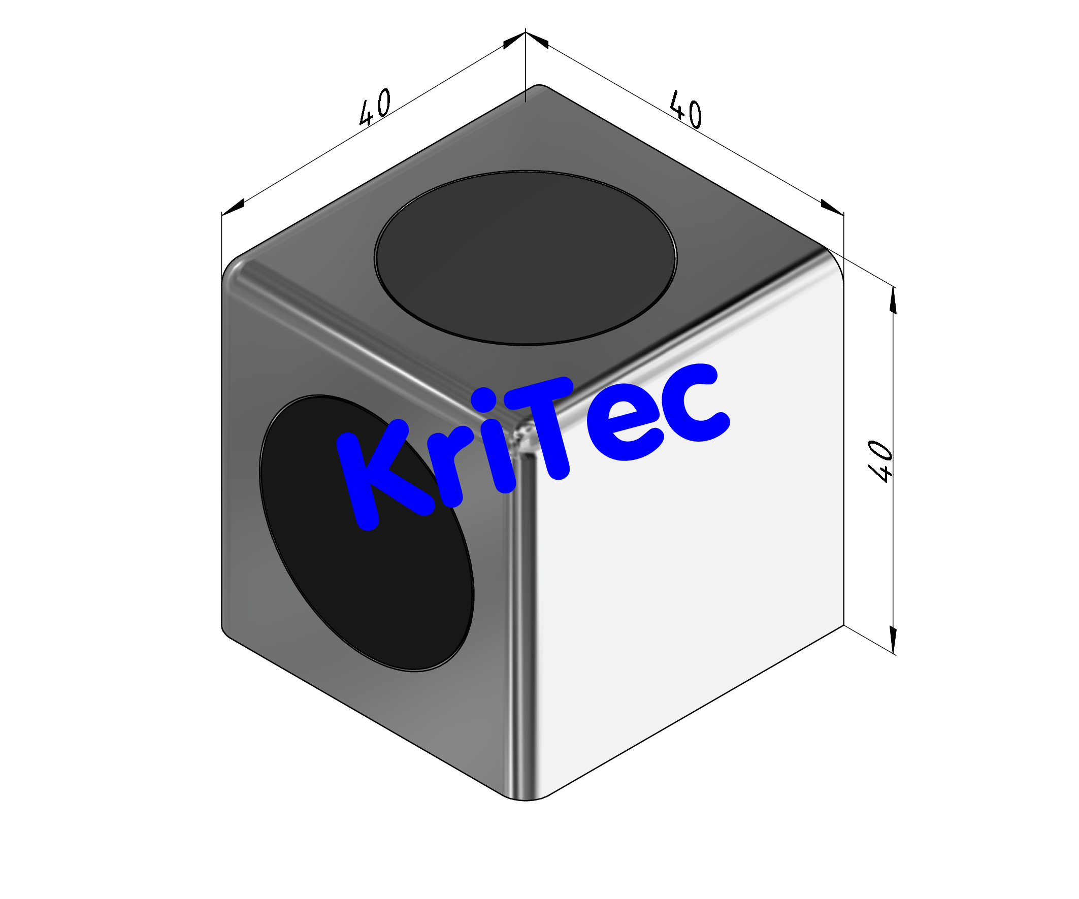 KriTec Würfelverbindungssatz 10 40x40x40 Winkel 2D inkl. 2 Abdeckkappen schwarz