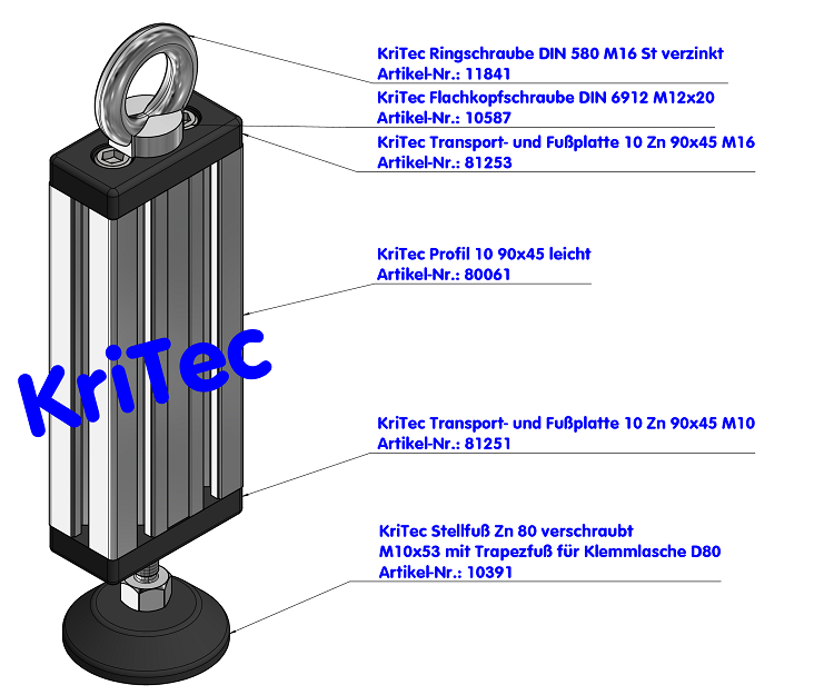 KriTec Transport- und Fußplatte 10 Zn 90x45 M10
