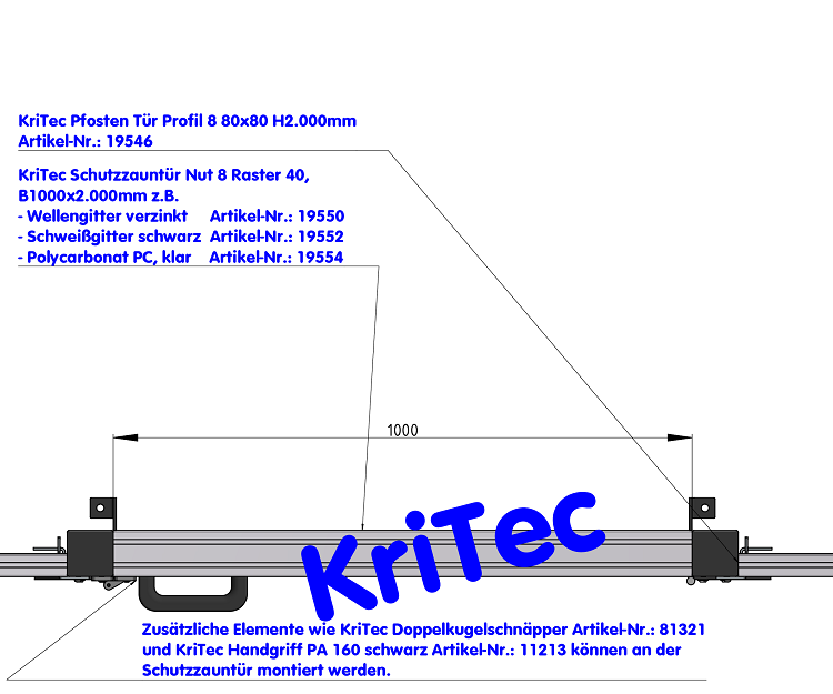 KriTec Schutzzauntüren Nut 8 Raster 40 mit Wellengitter