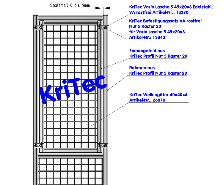 KriTec Vario-Lasche 5 45x20x3 Edelstahl, VA rostfrei