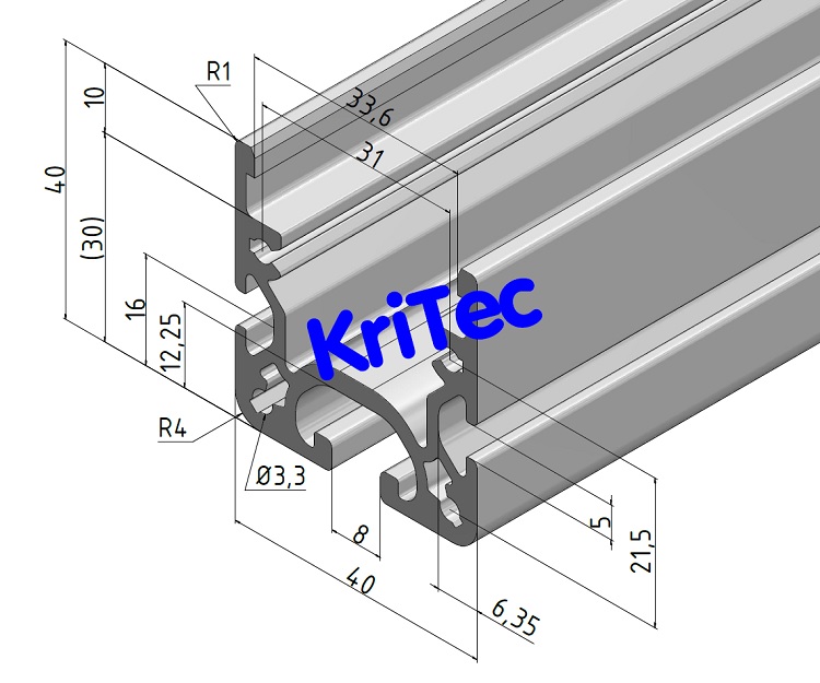 KriTec Rollenschiene 8 40x40, natur