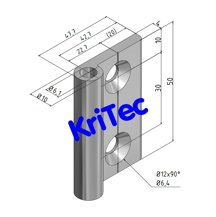 KriTec Scharnierhälfte 10 45 halbinnenliegend, eloxiert