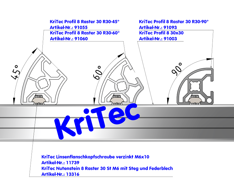KriTec Profil 8 Raster 30 R30-90°