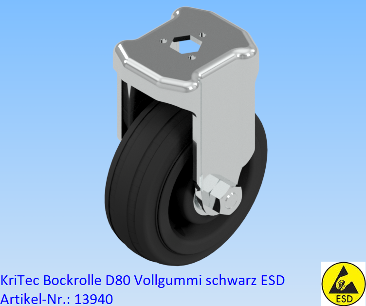 KriTec Bockrolle D80 Vollgummi schwarz ESD