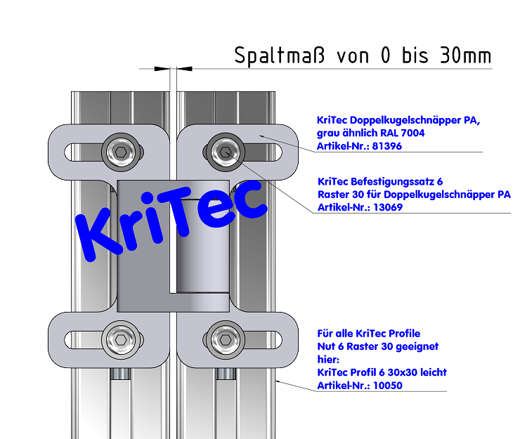 KriTec Doppelkugelschnäpper PA, grau ähnlich RAL 7004
