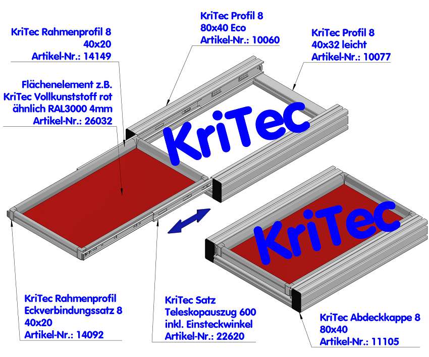 KriTec Satz Teleskopauszug 600 inkl. Einsteckwinkel