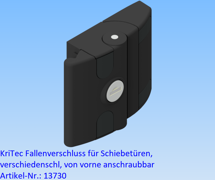 KriTec Fallenverschluss für Schiebetüren, verschiedenschliessend, von vorne anschraubbar, schwarz