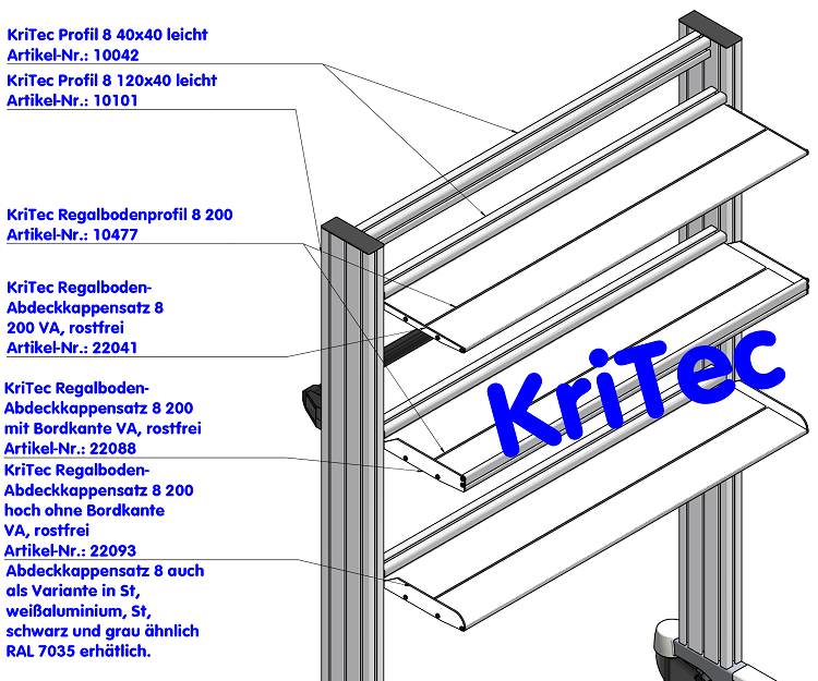 KriTec Regalboden-Abdeckkappensatz 8 200 VA, rostfrei