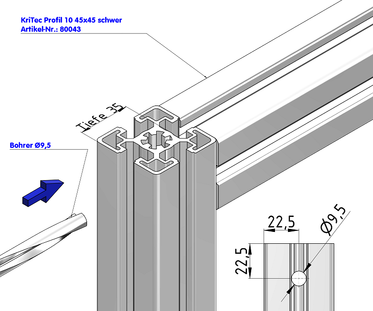 KriTec Zentralschraube für Nut 10 Raster 40, 45, 50, 60 - M12x30-T50