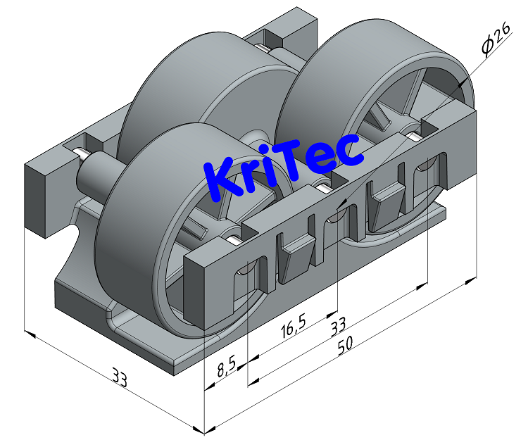 KriTec Rollenelement D28 mit Rolle H26 grau ähnl. RAL 7042