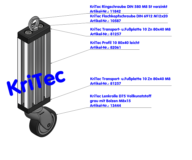 KriTec Transport- und Fußplatte 10 Zn 80x40 M8